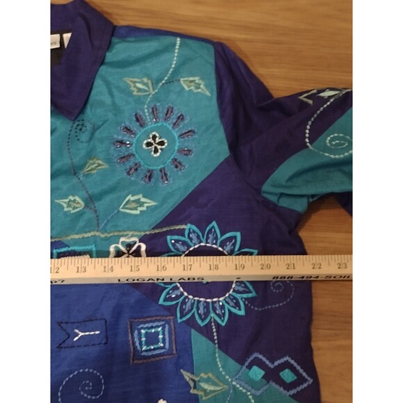 Draper's and Damon's Women's beaded sequin jacket Medium Blue Cotton Lightweight - Picture 8 of 16